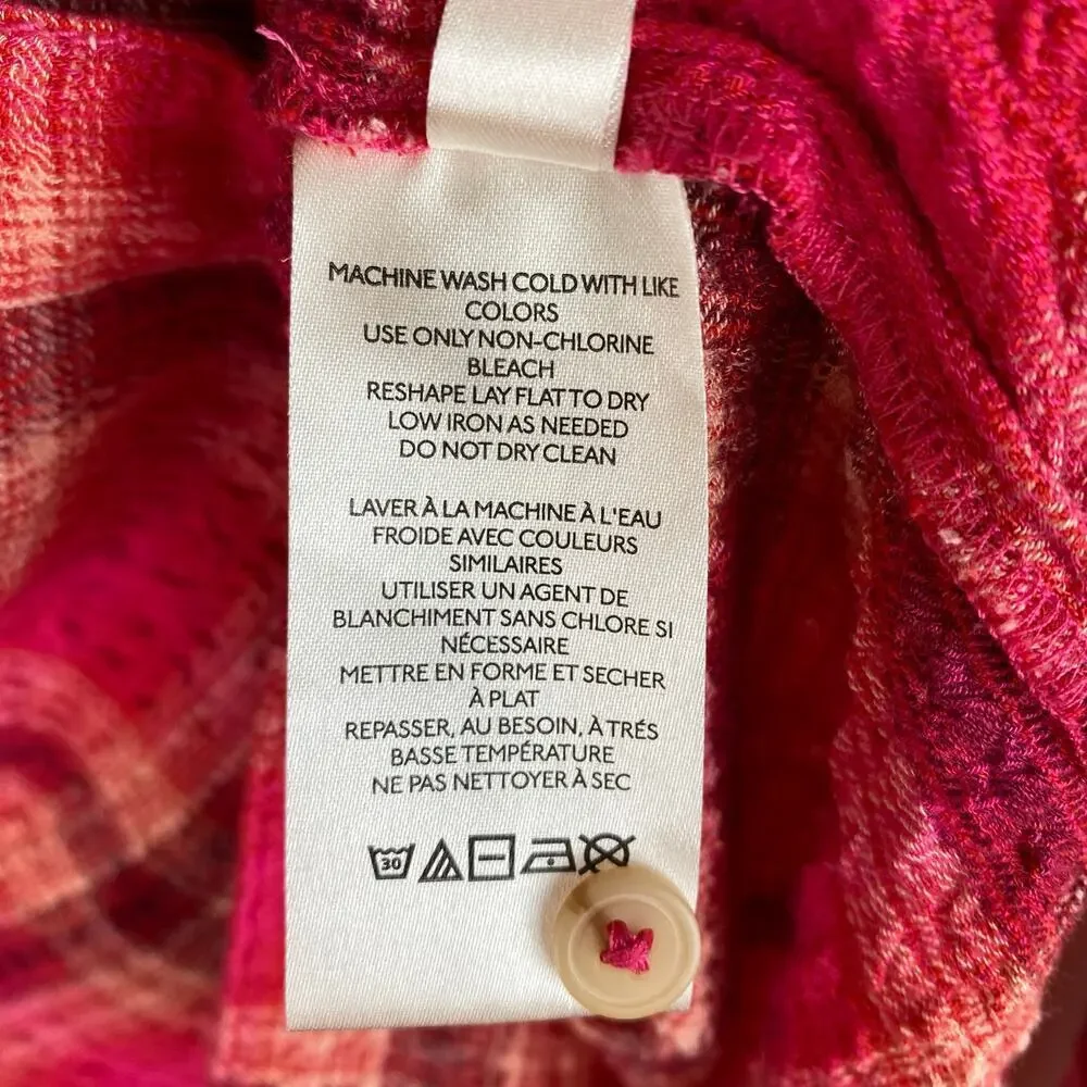 Pilcro Oversized Pink Plaid Seamed Buttondown Tunic Top Size XS - Picture 11 of 13